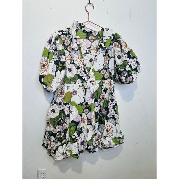 MAJE Rafleur Large Floral Print Mini Puff Sleeve Baby Doll Mini Dress Size 40 - Picture 2 of 12